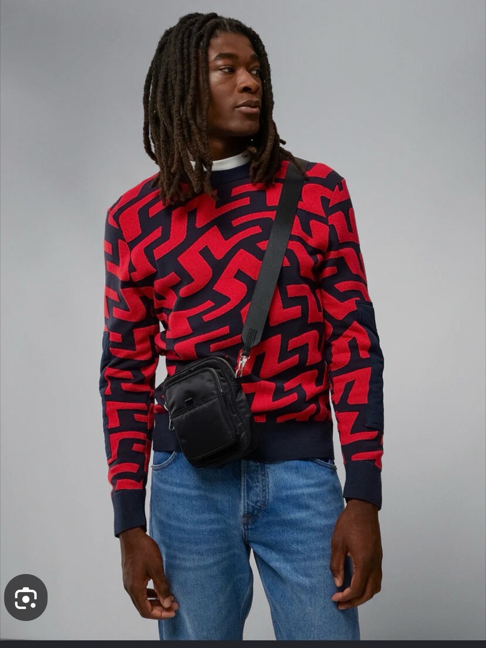 J. Lindberg Men's Bridge Swirl Red & Navy Crewneck Sweater